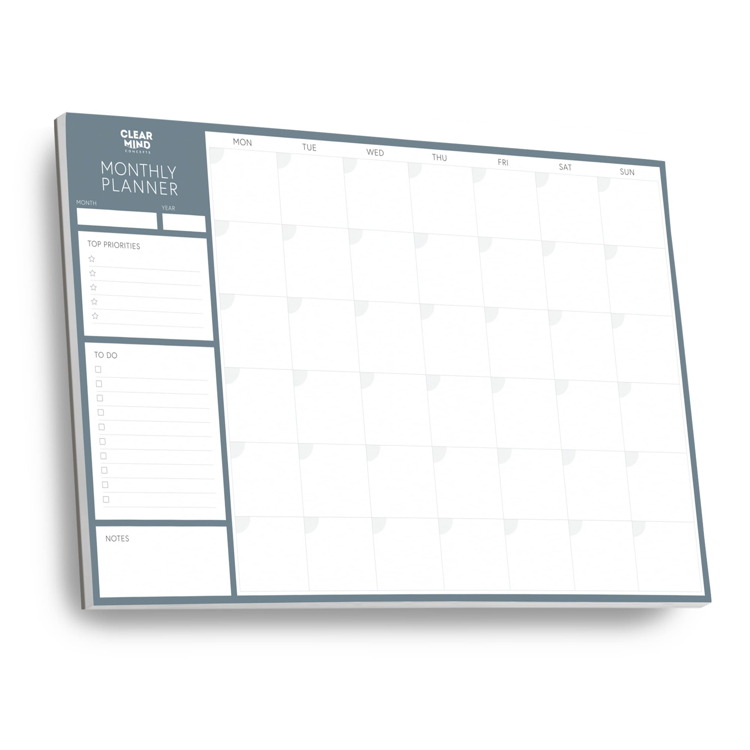 A3 Monthly Planner Desk Pad by Clear Mind Concepts® - 24 Undated Tear-Off Sheets - Thick 160gsm Paper - Monthly Desk Pad Organiser with to-Do List & Notes for Home, Office and Study