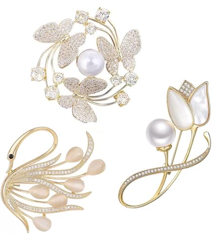 Broche Argentée Avec Perle Et Pierre Rose - Argent Massif - Occasion