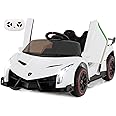 INFANS 2 Seater Kids Ride on Car, 12V 4WD Licensed Lamborghini Veneno Powered Electric Vehicle with Hydraulic Doors, Rocking Mode, Adjustable Speeds, Remote Control, MP3, Headlight (White)