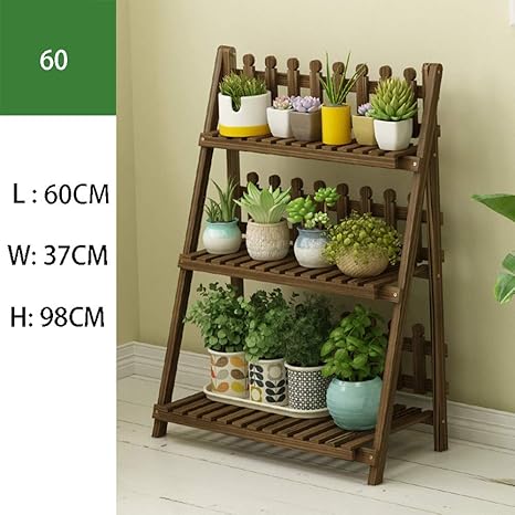Amazon Co Jp 3層 フラワー スタンド 木製 盆栽棚 床置き ガーデニング 折りたたみ プランターラック 植物 スタンド 園芸ラック 花台 ベランダ 屋外 室内 ガーデニング 棚 色 ブラウン サイズ 60x37x98cm ホーム キッチン