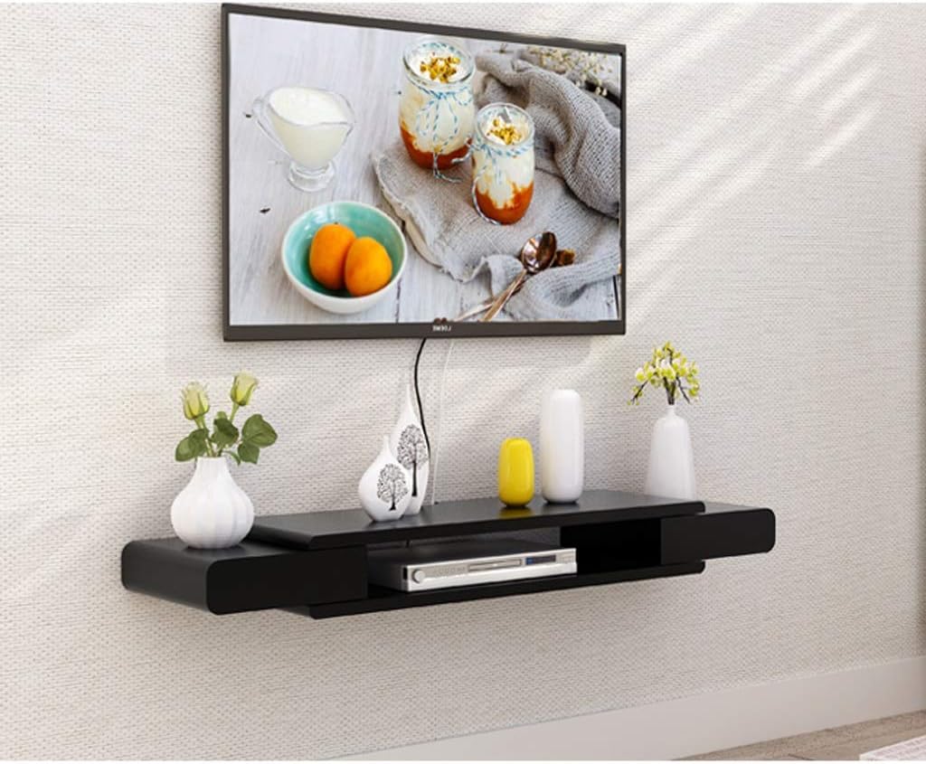 LXYFMS Wall Stand TV Cabinet TV Stand Set Top Box Shelf TV Console Storage Unit Organizer DVD Rack Cable Box Black Floating Shelf (Size : 90cm)