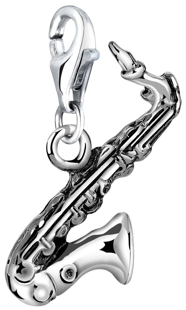 Nenalina 713189-000 Saxophone Carabiner Charm Pendant for Charm Bracelet 925 Sterling Silver, Sterling Silver, No Gemstone