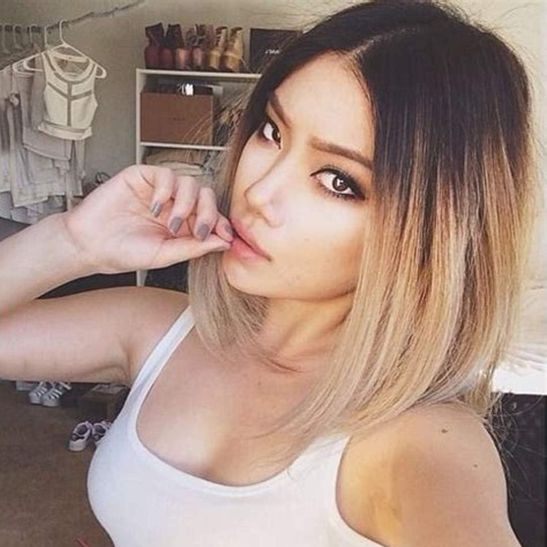 Usexy Hair Brazilian Virgin Lace Front Wig Short Human Hair Ombre Bob Wig Middle Part 130% Density Short Colored Wig Pre Plucked Adjustable Cap 613 Red Blue Pink Lace Front Wigs for Women