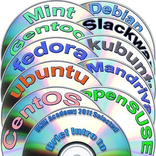 Linux Diversity 64-bit Collection, 12 DVDs Installation and Reference set: Ubuntu 17.04, Kubuntu 17.04, OpenSUSE 13.2, Fedora 25, Debian 8, CentOS 7, Mint 18, Gentoo 12, Mandriva 2011 and Slackware 14