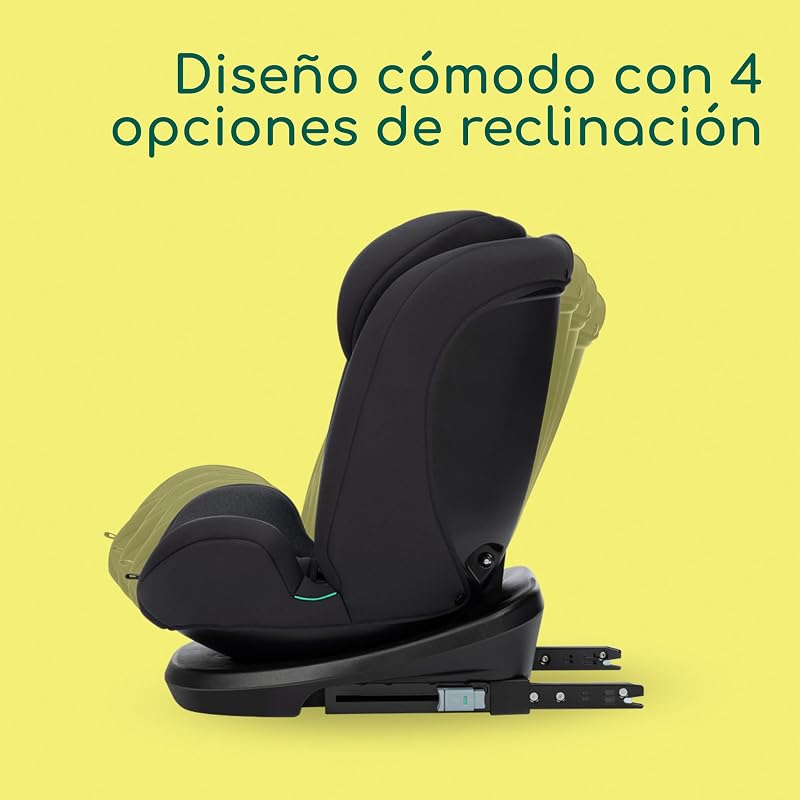 Ever Fix i-Size Silla de coche isofix grupo 123 reclinable 4 posiciones, protectores laterales, para niños de 15 meses a 12 años, Tinted Black