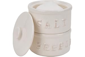 Vintage Ceramic Salt and Pepper Shaker Set Condiments Cellar Stacking Bowls With Lid