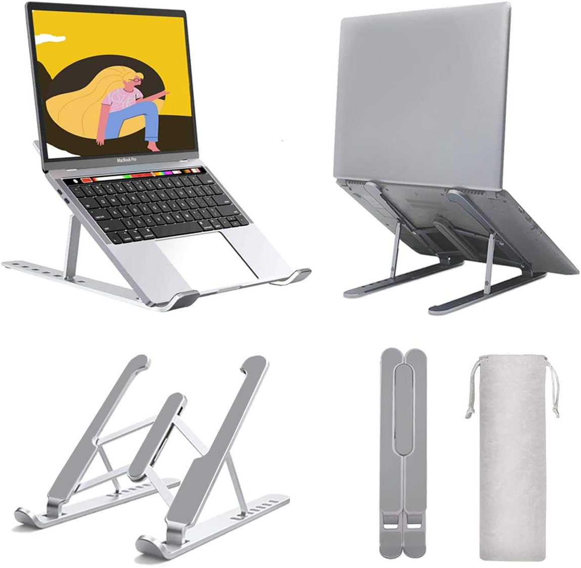 Laptop Stand, Portable Laptop Stand Adjustable Height, Ergonomic Foldable Laptop Riser Stand Aluminum Ventilated Laptop Holder Compatible with MacBook Air/Pro, iPad, Dell, HP More 10~17 Inch Laptops