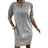 CHICME Women's Sweatshirt Dress Casual 3/4 Sleeve Mini Dress Stand Collar Drawstring Pullover Tunic Top with Pockets