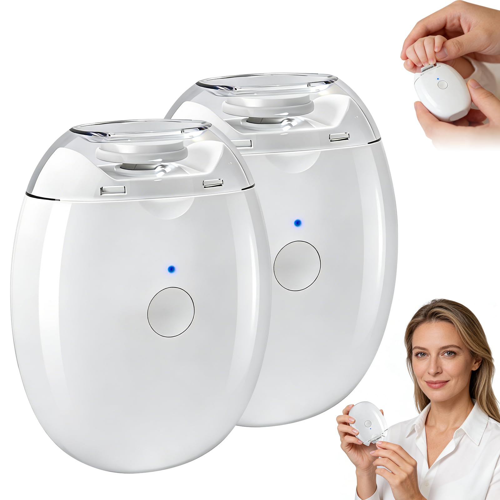 Photo 1 of 2PCS Universal Automatic Fingernail Grinder, Portable Electric Nail Clipper with LED Light and 3 Speeds, 360° Silent Auto Fingernail Cutter and Polishing Trimmer for Safe (White)