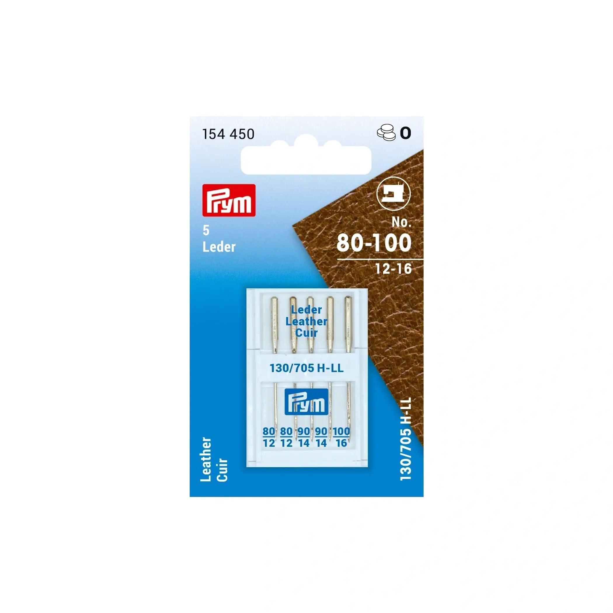 Prym 154450 Sewing Machine Needles Leather 130/705 No. 80-100, Assorted, Steel, Silver, Leder