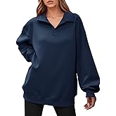 Fisoew Women’s Collared V Neck Sweatshirt Casual Oversized Long Sleeve Fashion Pullover Tops