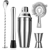 ZPUFAW 5-Piece Cocktail Shaker Set Shaker Strainer Jigger T-Mixing Spoon Muddler Bartender Kit Stainless Steel Bar Set Housewarming Gift