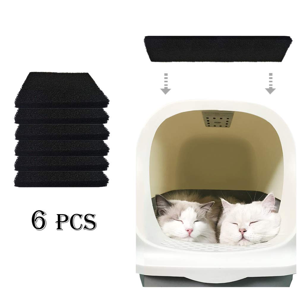 6 PCS Replacement Filter for Cat Litter box Square Shape Carbon Filters for Hooded Cat Litter Tray Toilet Pan Odor Control