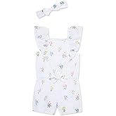 Little Me Clothes for Baby Girls' 100% Cotton Woven Romper and Headband Set, 12 Months to 4 Toddler