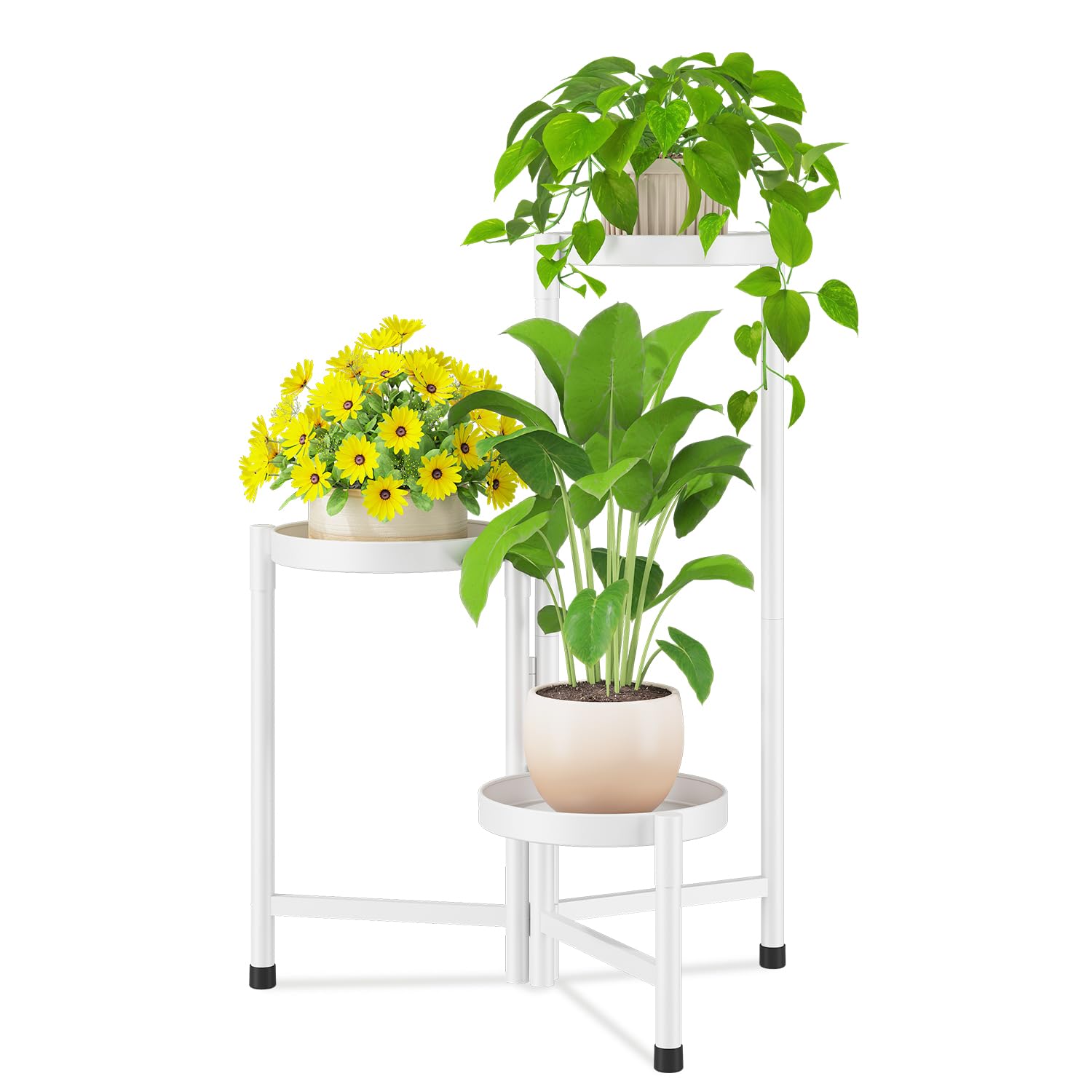 Photo 1 of iDavosic.ly Plant Stand Indoor Outdoor, 3 Tier Corner Metal Flower Display Holder Shelf, Folding Tall Orchid Rack for Patio Balcony Porch Garden Living Room House, White