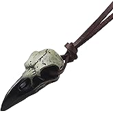 GuoShuang Viking Raven Skull Necklace for Men Women, Crow Skull Pendant on Adjustable Leather Cord, Gothic Halloween Cosplay Norse Jewelry, Gift Pouch Included