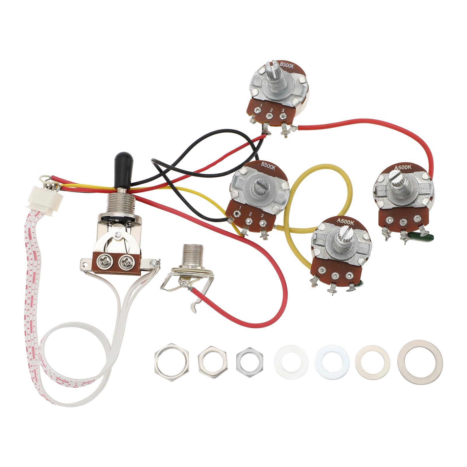 Be In Your Mind 1 Set Humbucker Solderless Guitar Prewired Wiring Harness Kit 2V2T with 500K Pots and 3 Way Toggle Switch Compatible with Epi LP Standard Series