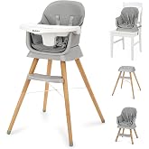 Ezebaby 6 in 1 Wooden High Chairs for Babies and Toddlers, Convertible Portable High Chair, Booster Seat for Dining Table,Toddlers Chair with Adjustable Legs &amp; Dishwasher Safe Tray
