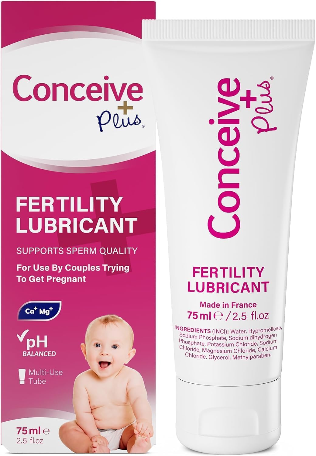 CONCEIVE PLUS Fertility Lubricant for Couples Trying to Conceive | Non Sticky, Non Irritating Water Based Lubrification Gel with Magnesium & Calcium | pH Balanced Conception Personal Lubricant - 75 ml