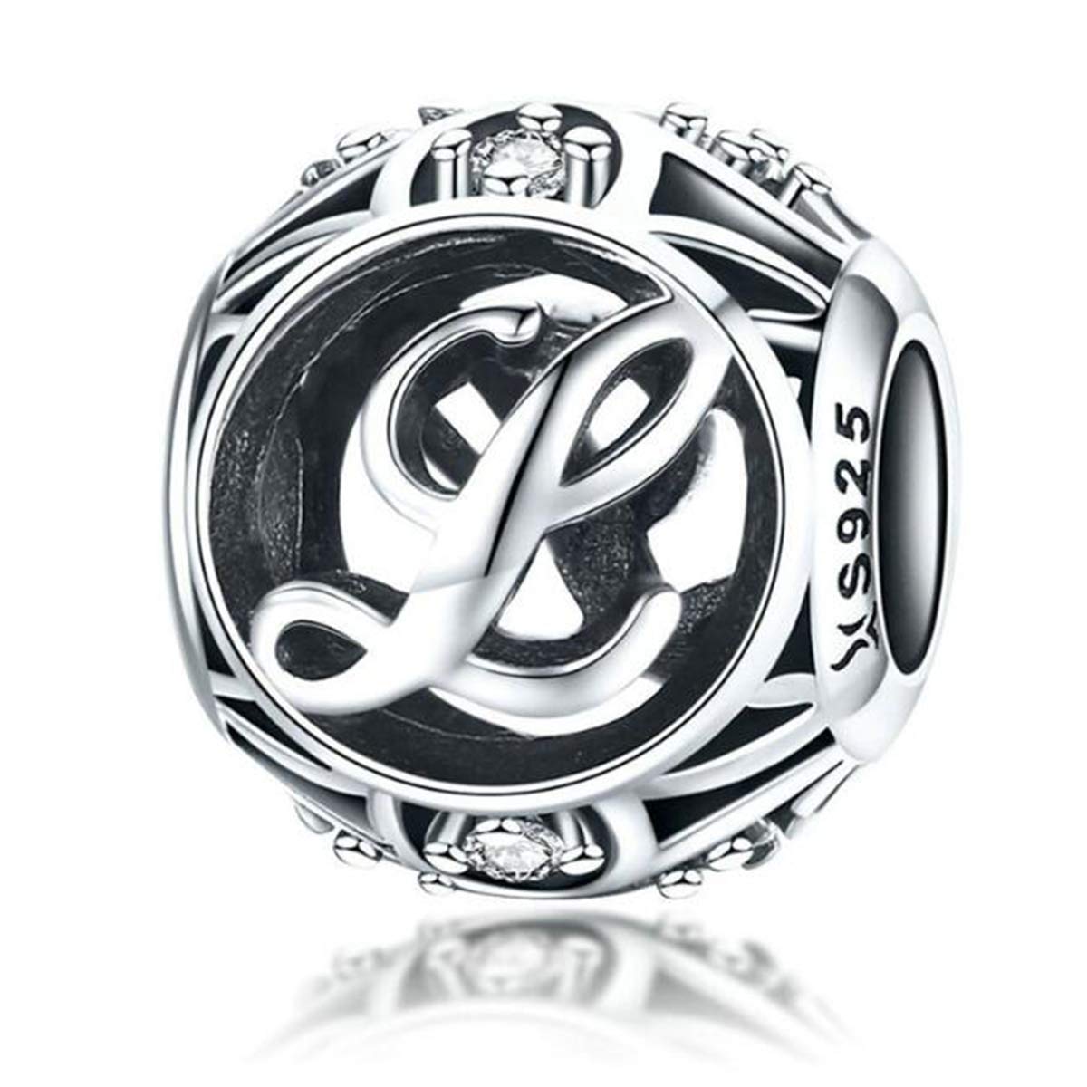 Birthday Charms Genuine 925 Sterling Silver DIY Initial A-Z Charm Alphabet Charms Letter Beads for Pandora Charms Bracelets (Letter L)