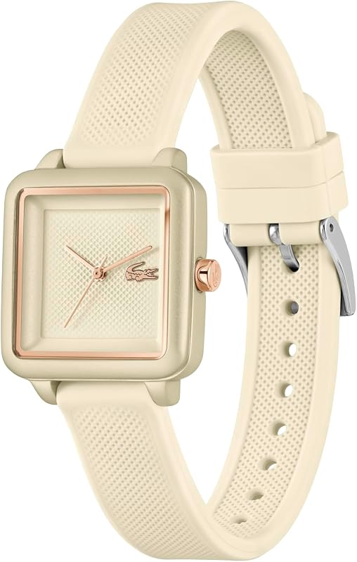 Relógio feminino com movimento de quartzo de três mãos Coleção LACOSTE.12.12 Flow com tira de silicone cor champanhe - 2001385