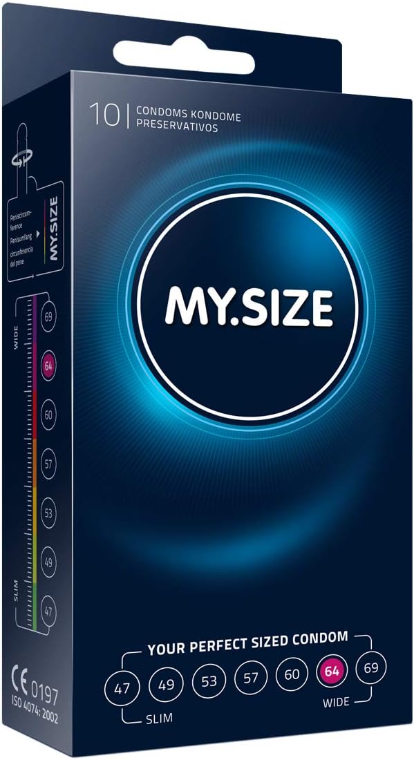 MY.SIZE Classic Condoms Size 6 I 64 mm Width I 10 Pieces Standard Pack I Premium Kondoms Extra Thin I Condom True to Touch Gossamer I Thin 0.07 mm wall Thickness I Vegan I Condoms for Men