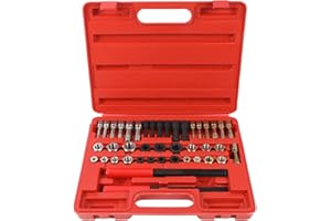 VKALTUL 42PCS Thread Chaser Set, Rethreading Kit Includes 21 rethreading Dies，19 rethreading taps and 2 SAE Rethread Files, Thread Restorer Kit with Metric, UNF and UNC Sizes
