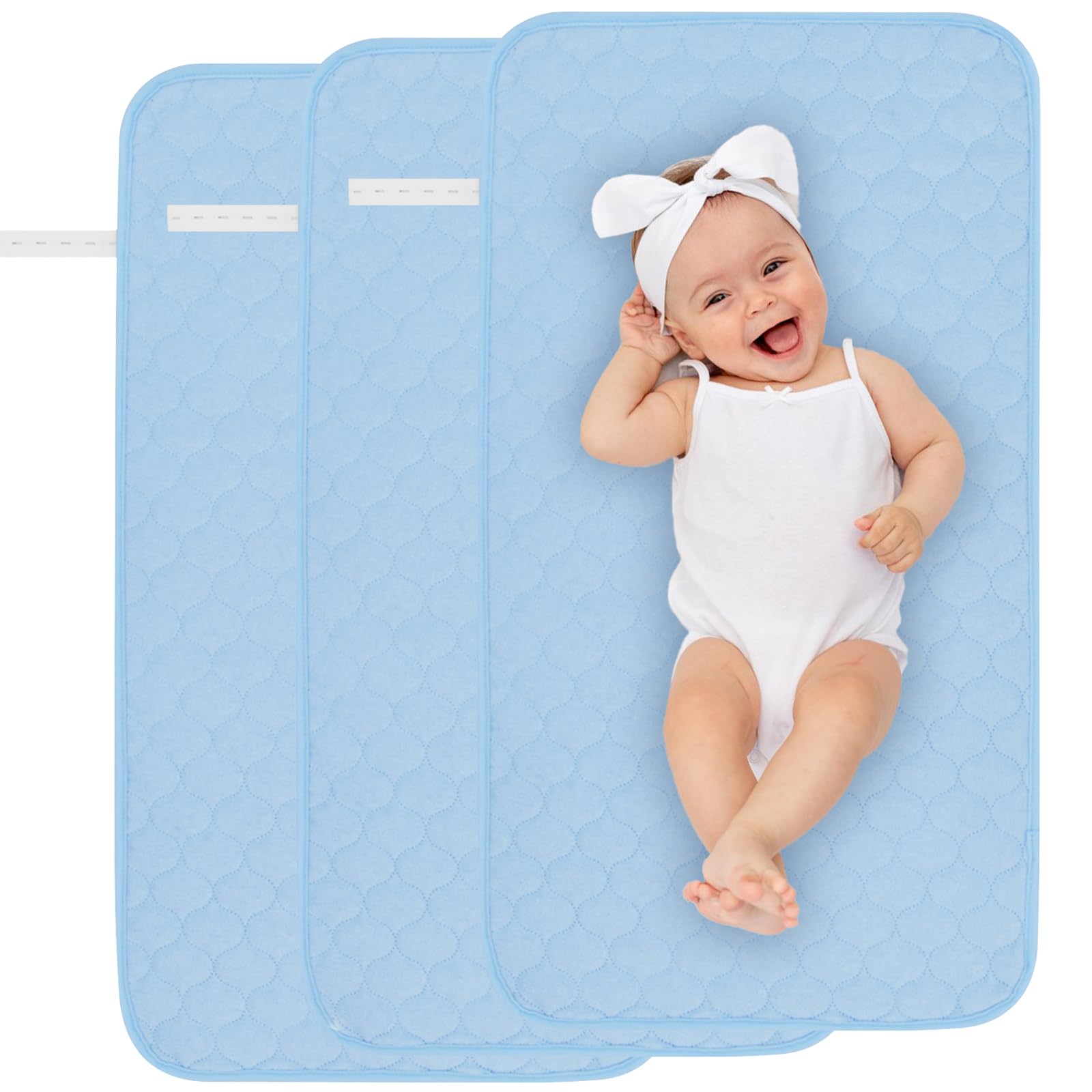 Yaopelky 3Pack Baby Changing Pad Liners 27" x 14" Washable Reusable Baby Changing Diaper Mat Sheet Waterproof Longer Changing Table Cover (Blue)