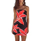 Women Sexy Tropical Summer Dress Strapless Floral Midi Tube Bodycon Party Clubwear