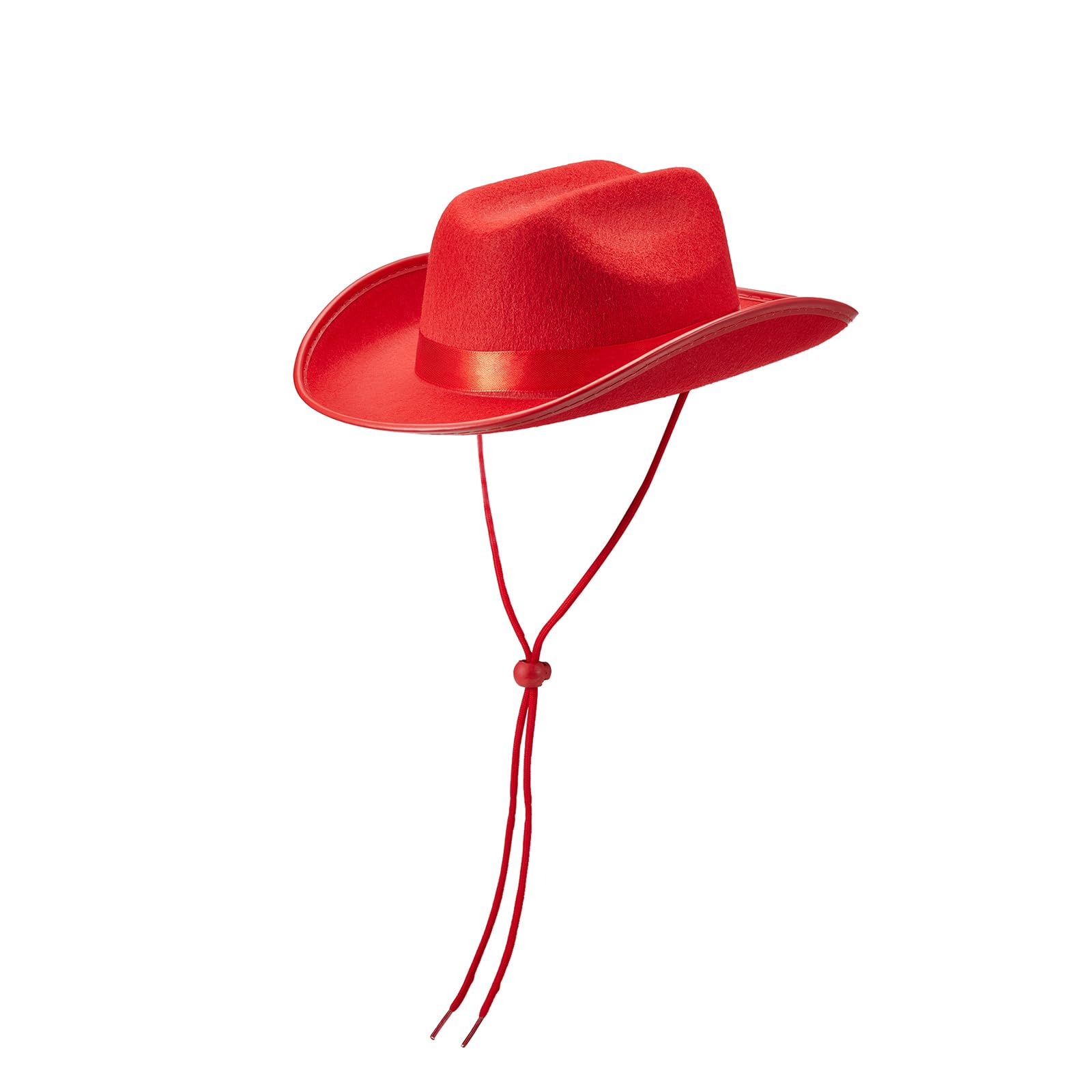 Edhomenn Kids Cowboy Hats, Wide Brim Western Cowgirl Hat with Adjustable Strap, Cowgirl Costume Accessories (02 Red, One Size)