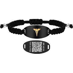 Tobestu Custom Medical ID Bracelet Adjustable Braided String | Emergency Alert Wristband for Men & Women | Personalized Engra