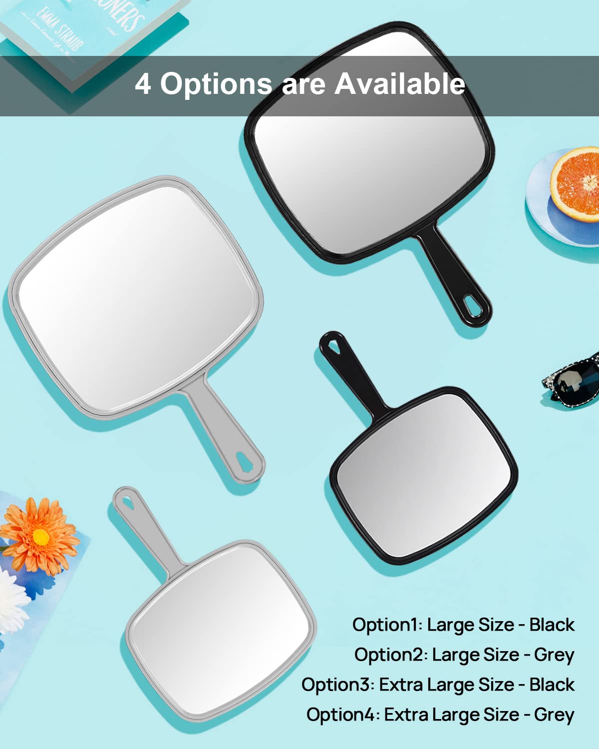 PROTECLE Extra Large Hand Mirror, Salon Barber Hairdressing Handheld Mirror with Handle (Square Black 9