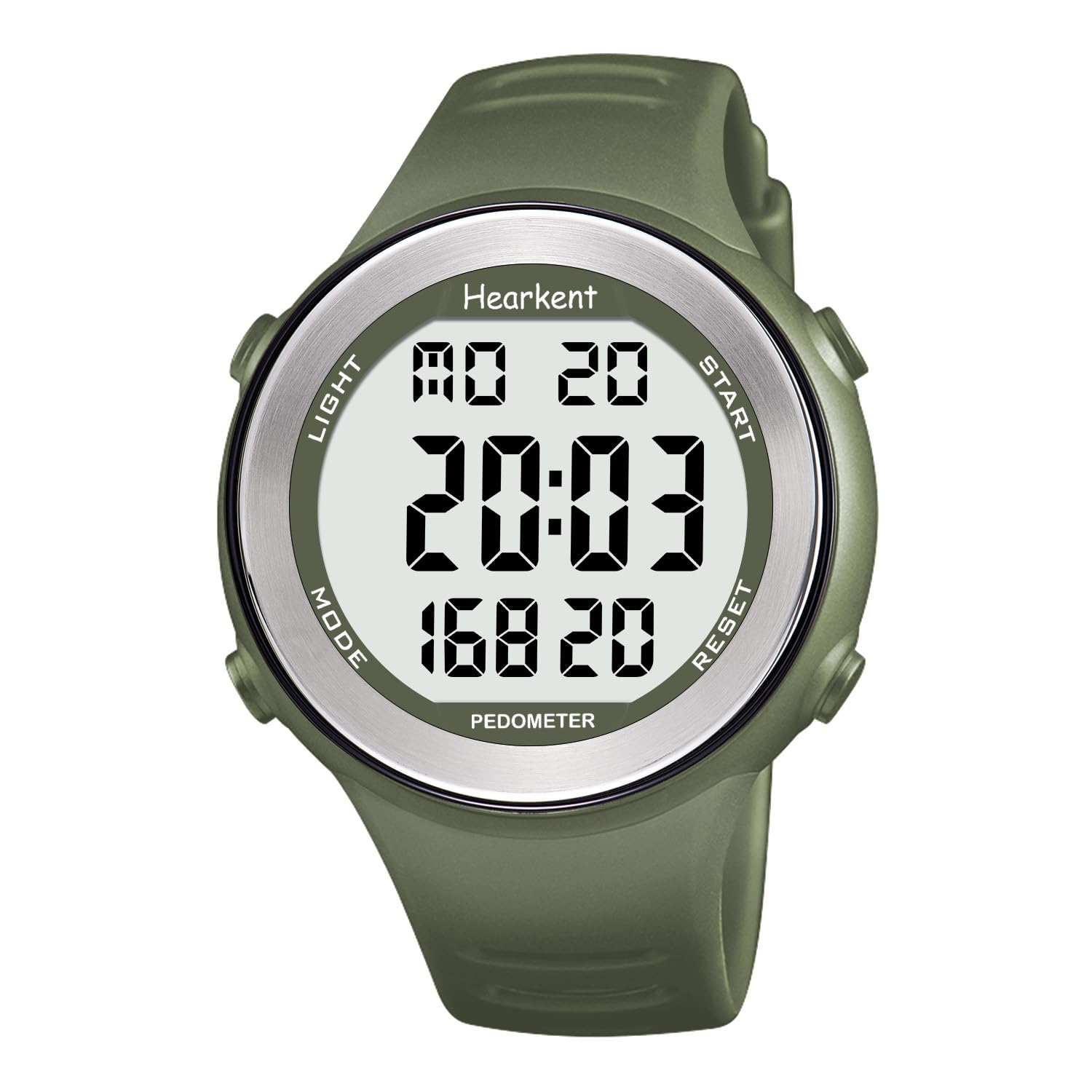 Hearkent Waterproof Pedometer Watch for Senior Non Bluetooth No App Required Sport Watch with Step Counter Calories and LCD Large Numbers (green), UK-2308BLK