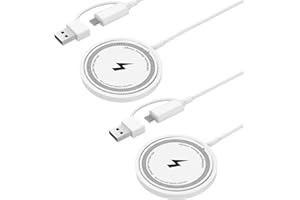 2 Pcs Magnetic Wireless Charger, 15W Fast Charging Pad with USB-A & USB-C Dual Ports, ABS+Aluminum Alloy, Ultra-Thin, 1m Cabl
