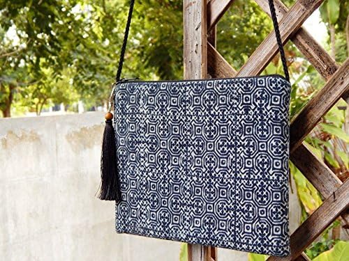 Handmade Bohemian Messenger and Cross Body Bag In Navy Blue Color in Thai Style by Pim Collection
