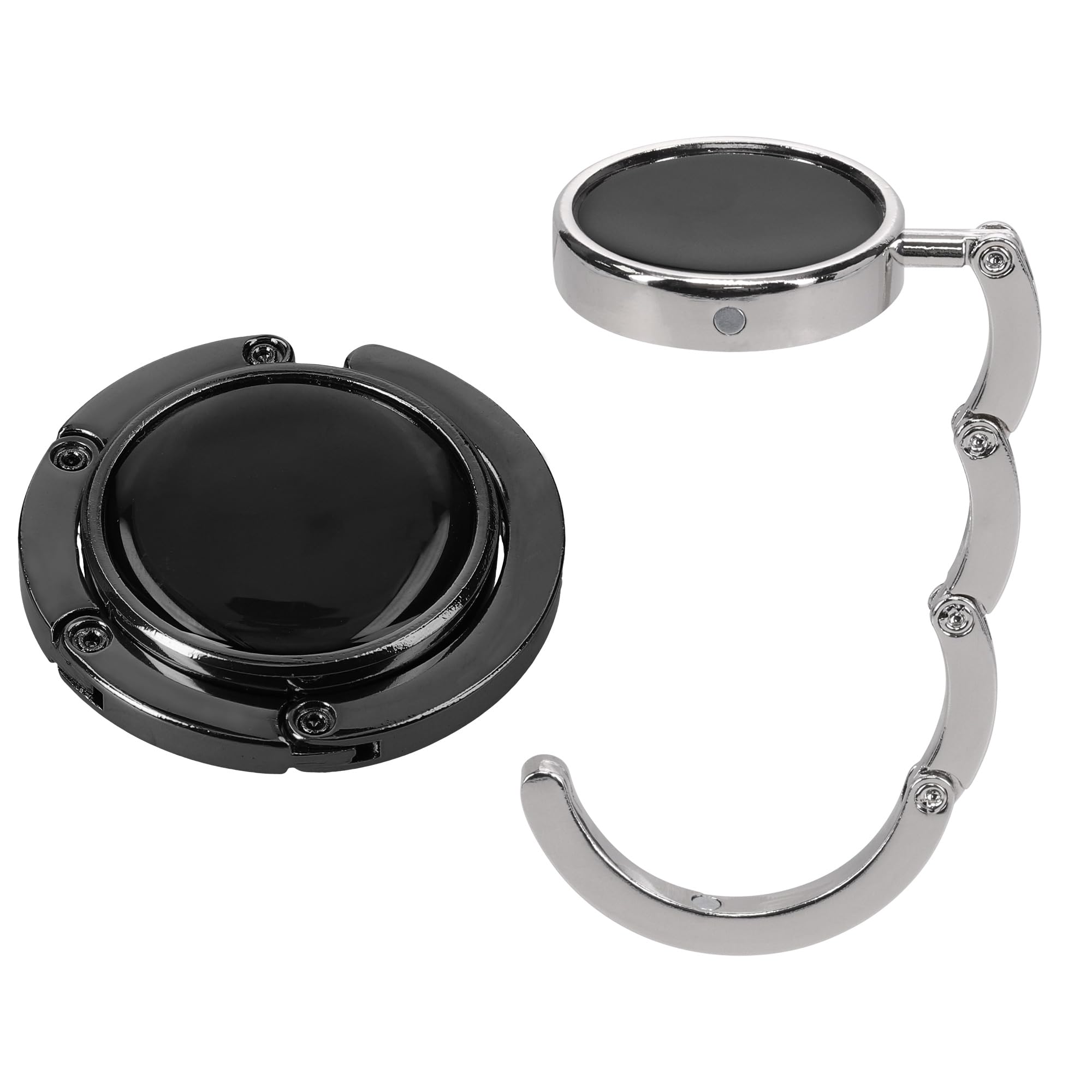 kwmobile Purse Hook for Table - Set of 2 Purse Holder - Folding Handbag Hanger - Portable Bag Holder - Bag Hooks for Desk - Table Hook Silver/Black