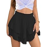 Flowy Shorts for Women Casual Boho Skorts Floral Ruffle Tiered High Waist Flared Mini Skirts Tennis Golf Shorts