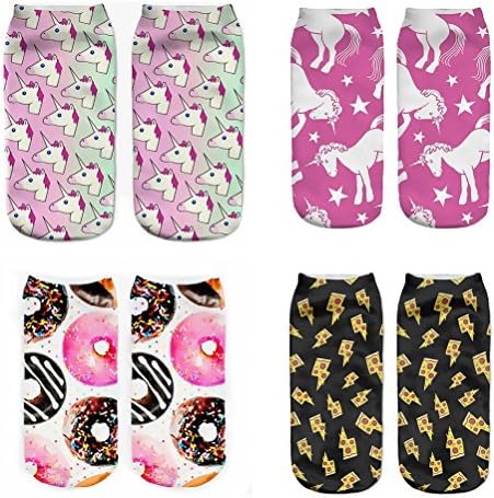 Womens Cute 3D Crazy Novelty Ankle Socks,Funny and Cool Low Cut No Show Gift Socks for Women(Unicorne &amp; food)