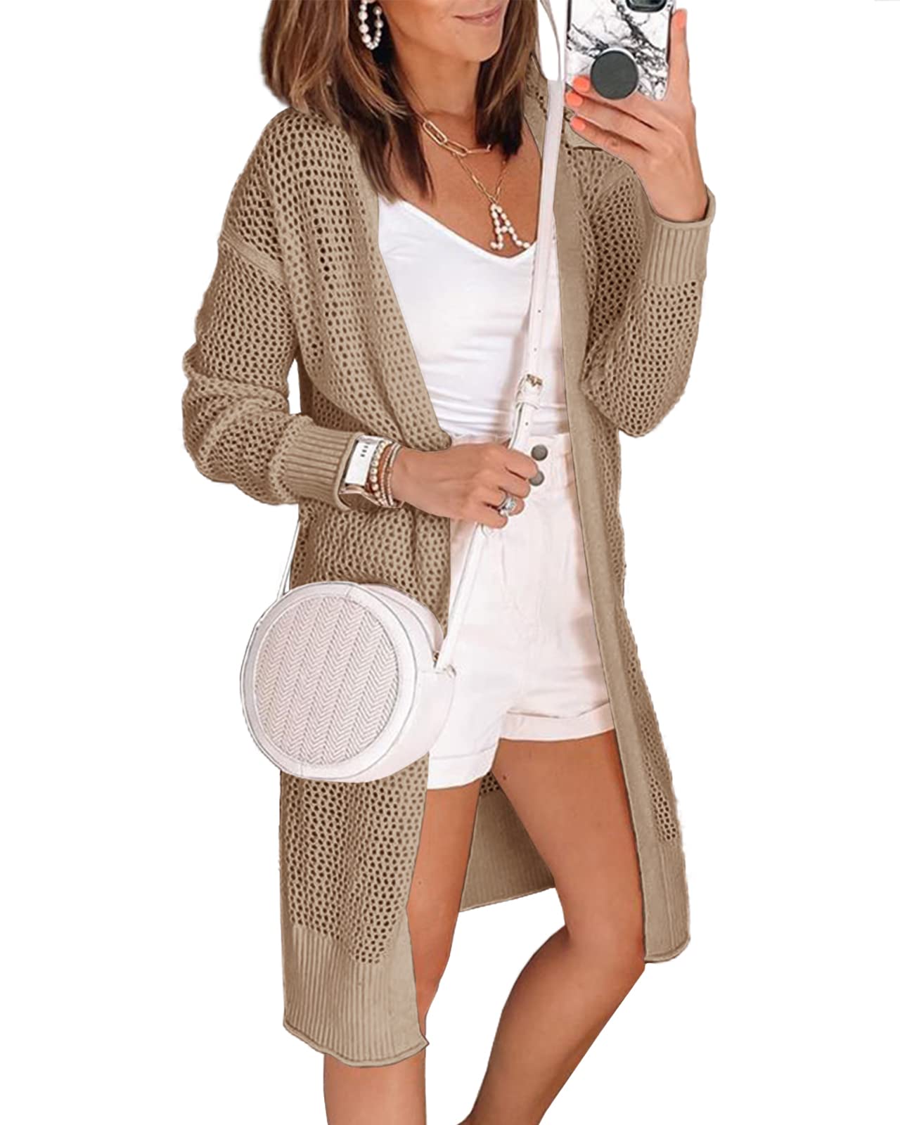 Photo 1 of Misassy Womens Open Front Knit Sheer Cardigans Summer Boho Lightweight Long Sleeve Kimono Long Sweater