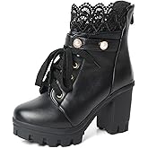 MEOTINA Women Platform Boots Black Chunky Heel Ankle Booties Lace Buckle Combat Boots with Zipper High Heel Goth Shoes