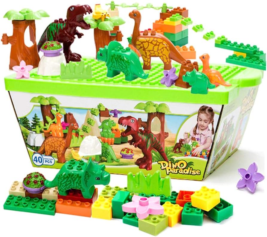 Toy 40pcs Kids Dinosaur Building Blocks Plastic Jurassic Dinosaur Figure Toy Learning Educational Toys for Boys Girls