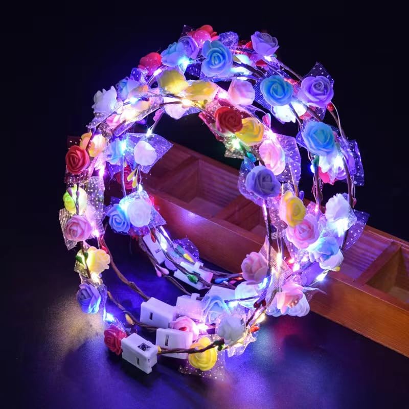 WHSCwp LED Flower Crown Headband, 6pcs Flower Headband with LED Lights, Women's Headwear for Christmas, Halloween