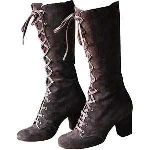 XBKOJBA Faux Suede Mid-Calf Height Boots for Women, 2026 Casual Lace up Chunky High Heels Boot Winter Warm Vintage Gothic Boo