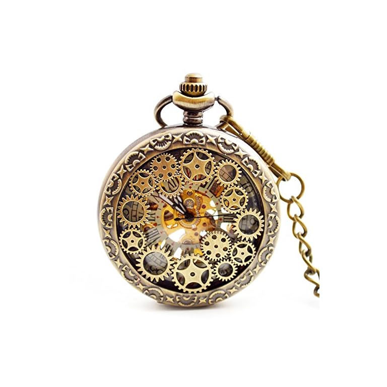BOSHIYA Vintage Mechanical Pocket Watches for Men Steampunk Skeleton Pocket Watch with Chain