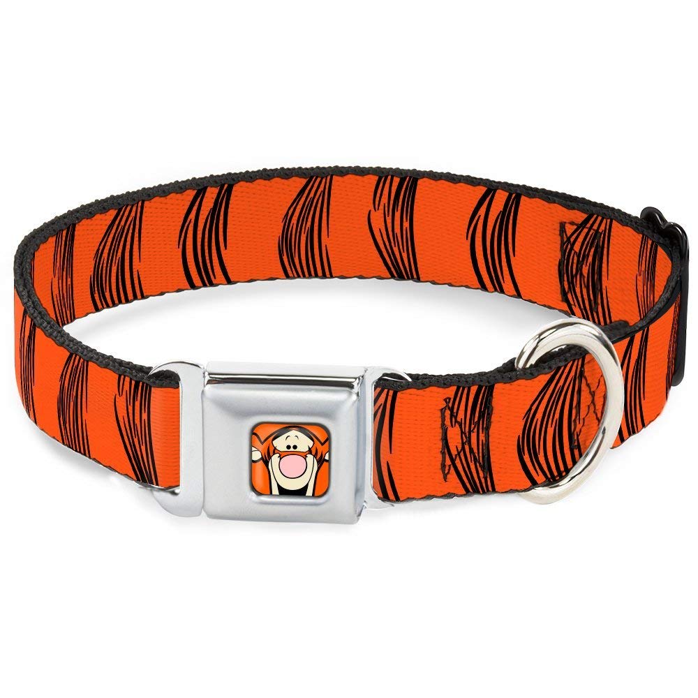 Dog Collar Seatbelt Buckle Tigger Stripes Orange Black 16 to 23 Inches 1.5 Inch Wide