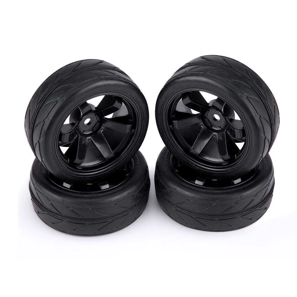 RC Car Tires, 4 Pcs Rubber Tyres Racing Off-Road Vehicle Wheel Rim for RC 1:10 Car Part(6 Holes)