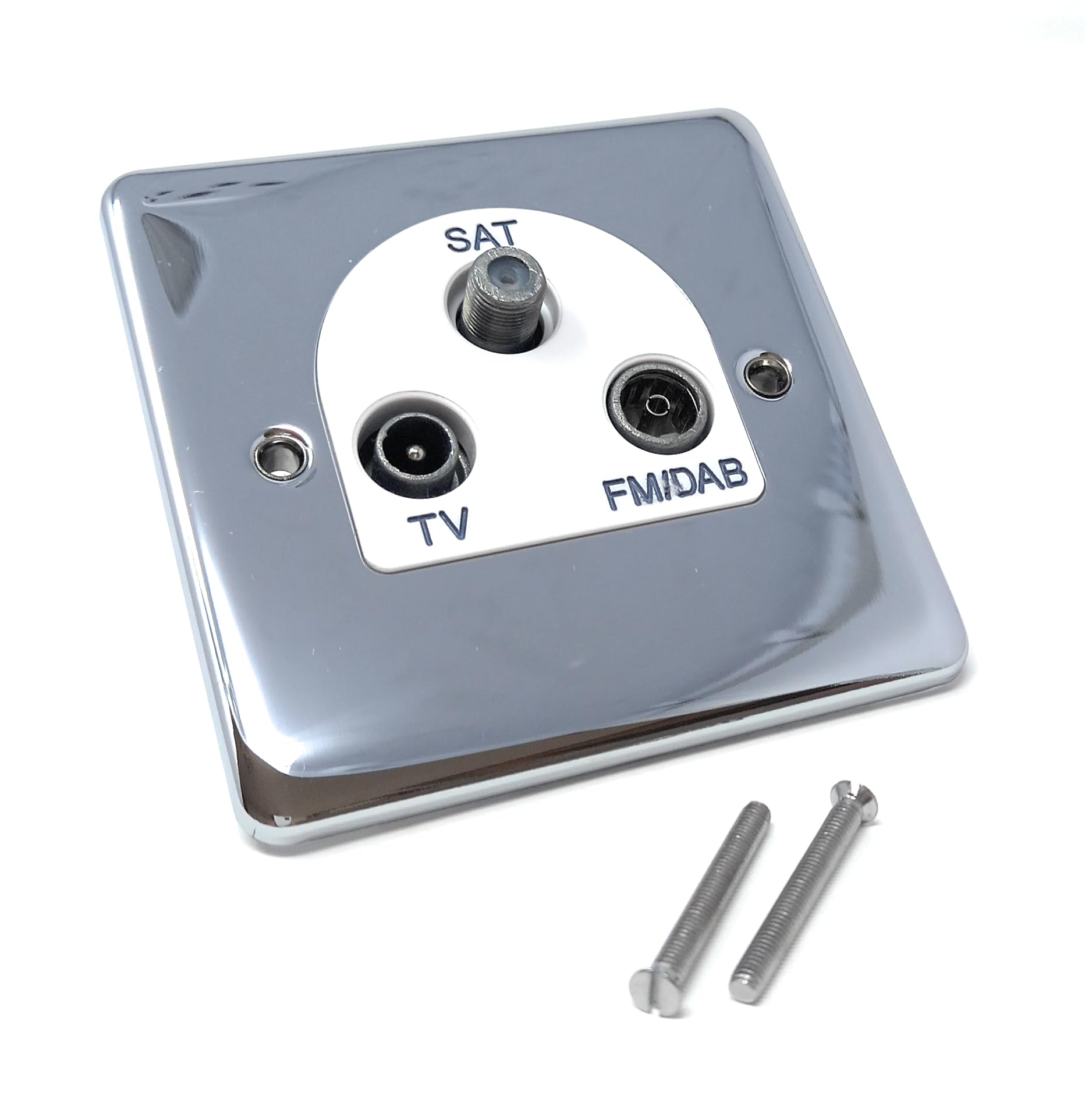 TV, DAB/FM, Satellite Socket Triplexer Outlet Cover Faceplate, Polished Chrome