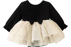 TENTIDE Baby Girl My Little Black Dress Romper Cotton Ruffle Long Sleeve Tutu Dress Birthday Party Fall Winter Clothes 0-24M