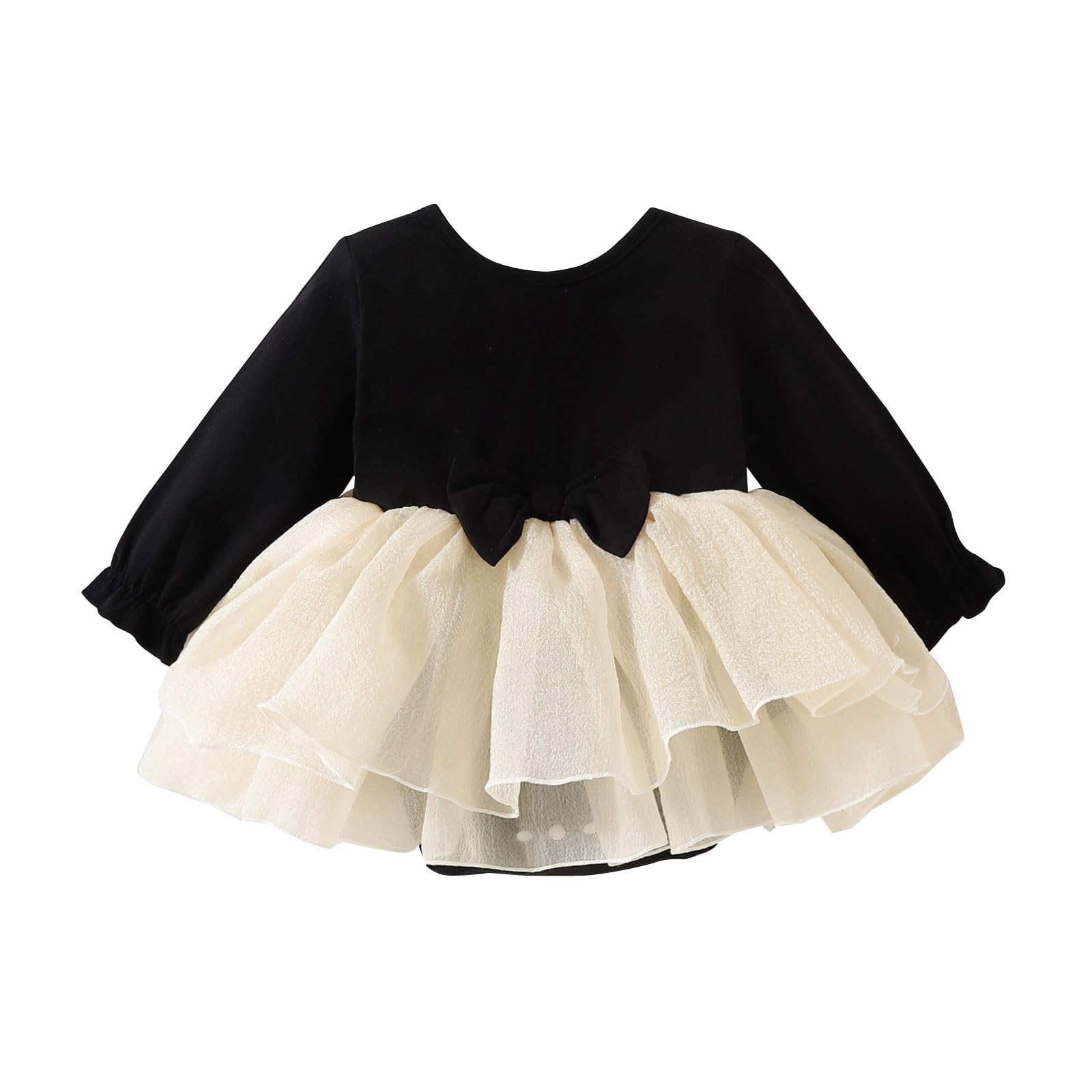 Photo 1 of TENTIDE Baby Girl My Little Black Dress Romper Cotton Ruffle Long Sleeve Tutu Dress Birthday Party Fall Winter Clothes 0-24M(Gold, 0-3 Months)