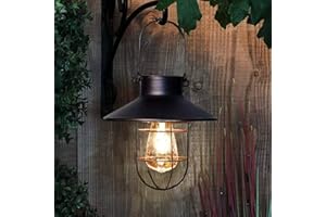PEARLSTAR Solar Lantern Outdoor Hanging Light- Waterproof Vintage Metal Solar Lantern Light with Warm White Edison Bulb Decorative for Patio, Backyard, Porch, Yard
